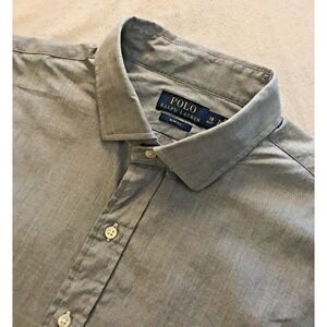 Polo Ralph Lauren Button-Up Shirt Mens 18 36/37 Slim Fit Gray Long Sleeve Cotton